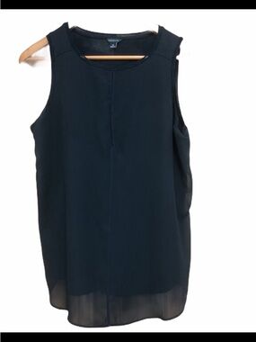 Ann Taylor Black Sleeveless Chiffon-Hem Shell Top Womens Medium Lined semi sheer